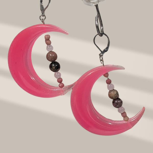Glow in the Dark Moon earrings with natural stone post